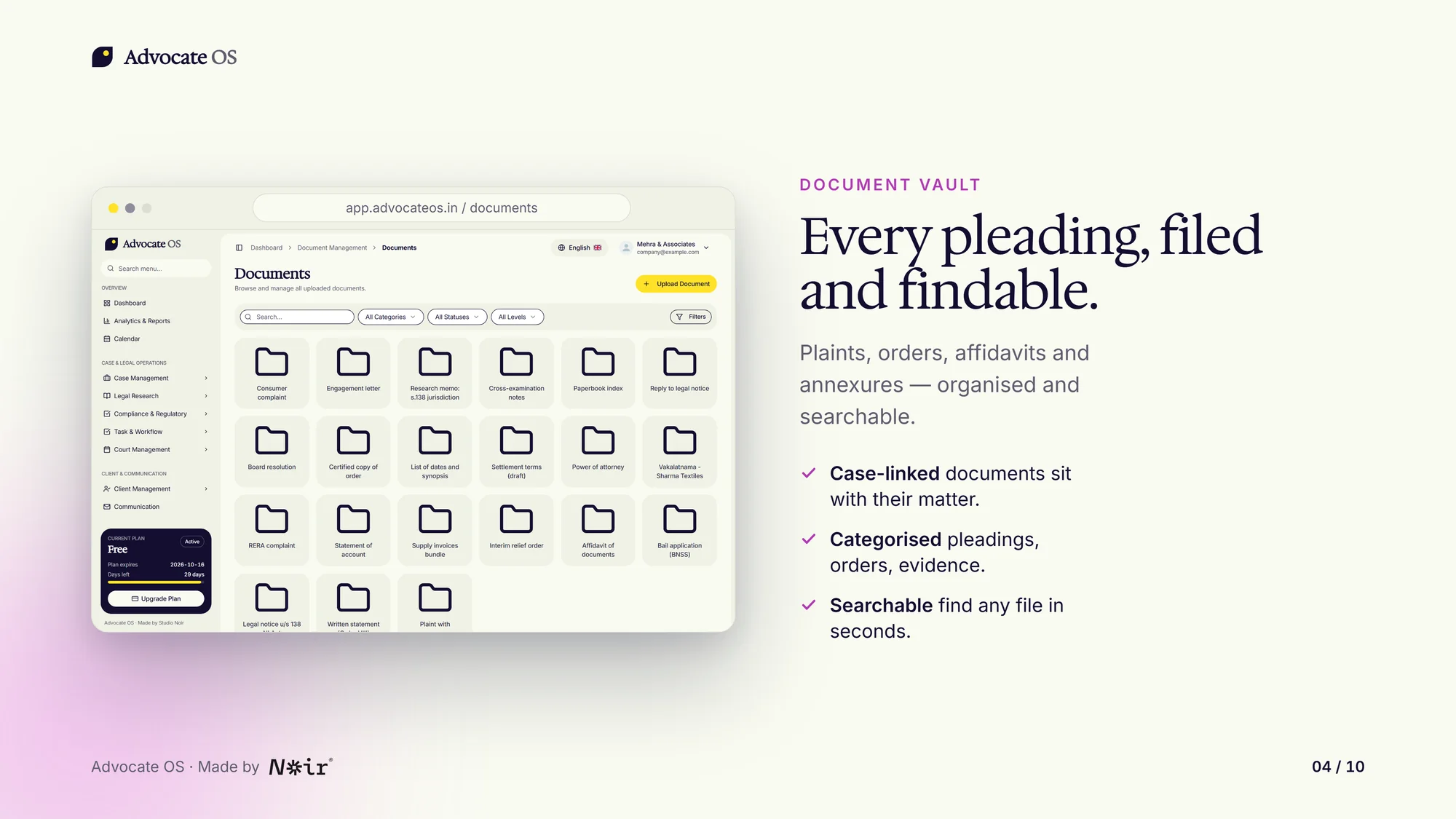 Advocate OS: Documents, with demo data