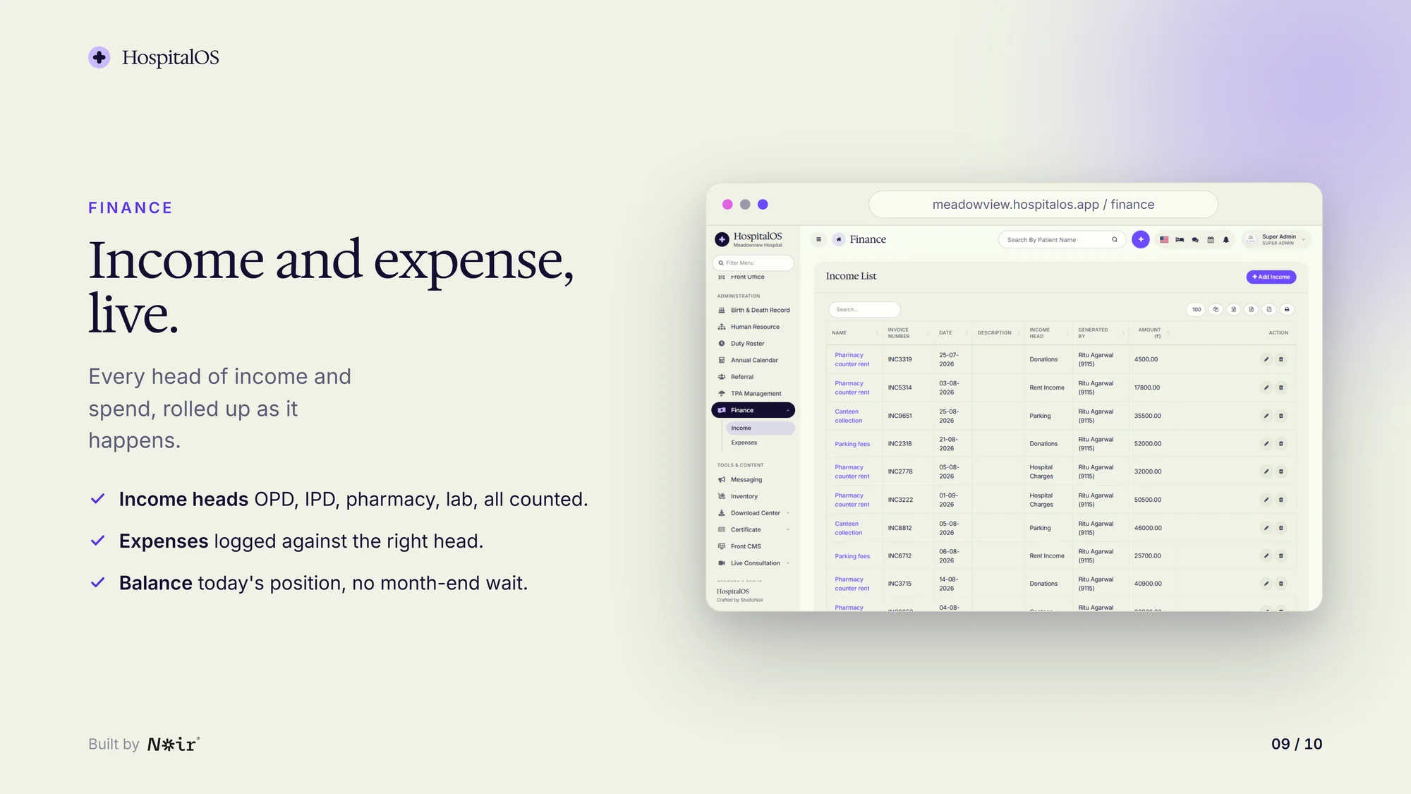 HospitalOS finance, with demo data